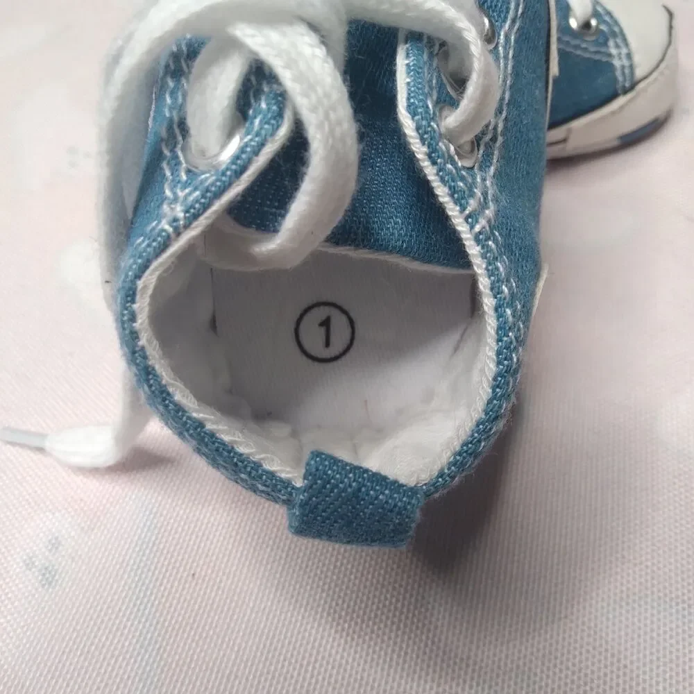 Baby Shoes Size 1 Crib Sneakers Tennis Laced High Top Infant Blue Star Polka Dot